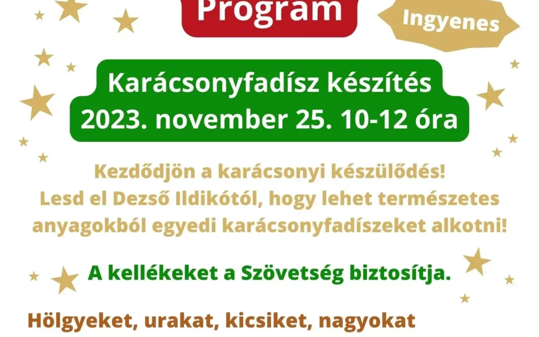 Biokultúra Ökopiac Közösségi Sátor program 2023. november 25. 10-12 óra