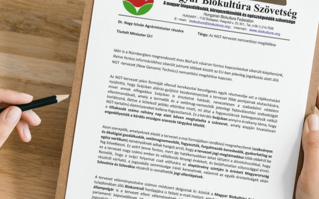 Levél Nagy István miniszter úrnak az NGT-tervezet nemzetközi megítélésével kapcsolatban